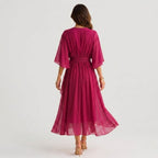 Women's Kimono Sleeve Wrap Midi Dress | Chevening_10