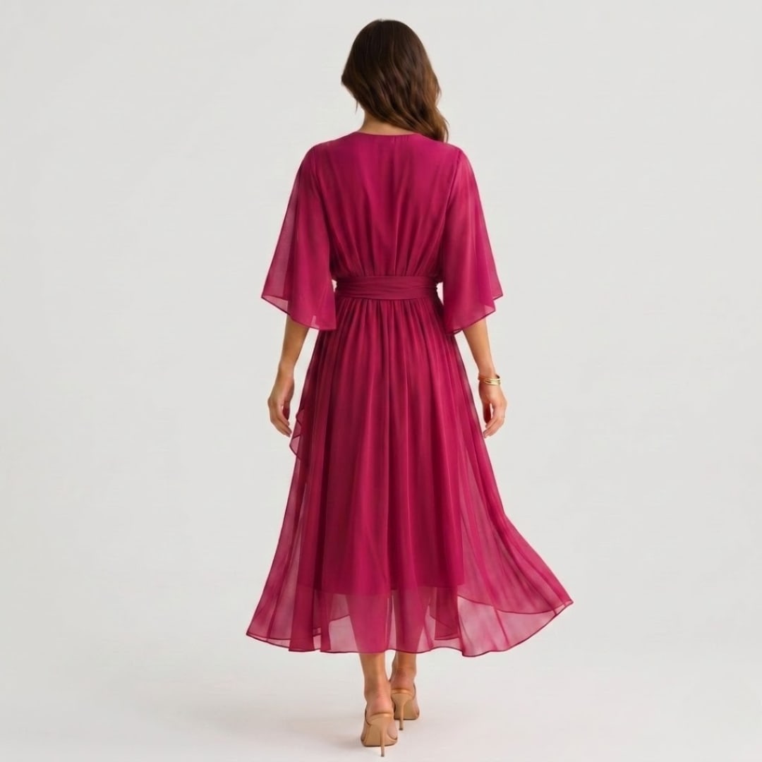 Women's Kimono Sleeve Wrap Midi Dress | Chevening_10