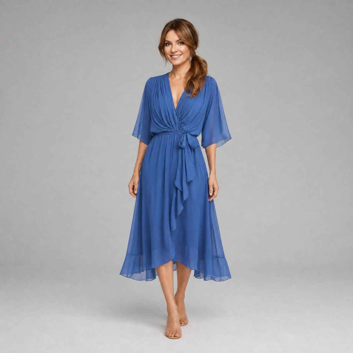 Women's Kimono Sleeve Wrap Midi Dress | Chevening_11