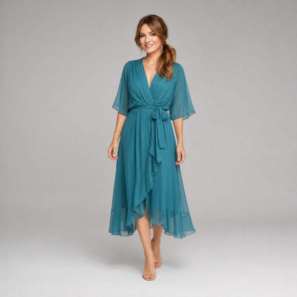 Women's Kimono Sleeve Wrap Midi Dress | Chevening_13