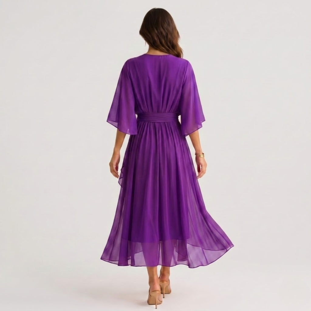 Women's Kimono Sleeve Wrap Midi Dress | Chevening_16