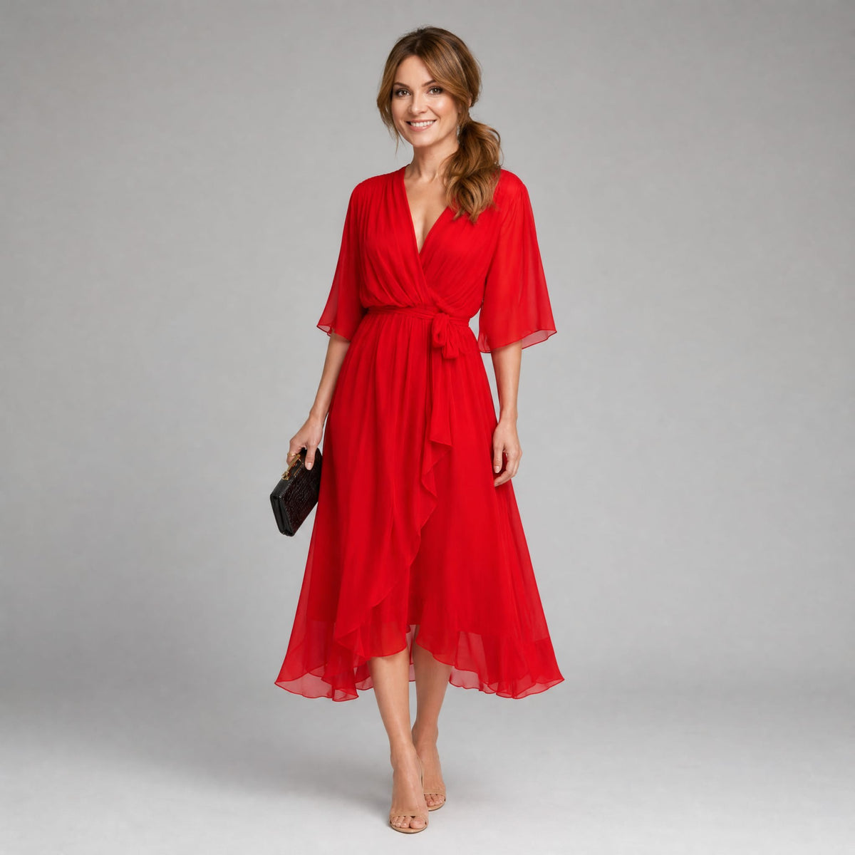 Women's Kimono Sleeve Wrap Midi Dress | Chevening_17