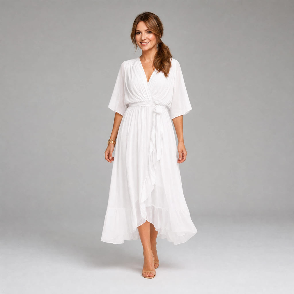 Women's Kimono Sleeve Wrap Midi Dress | Chevening_19