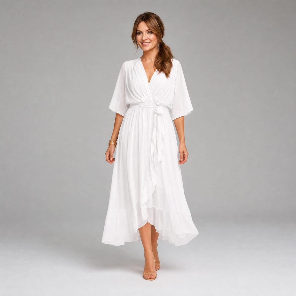 Women's Kimono Sleeve Wrap Midi Dress | Chevening_19