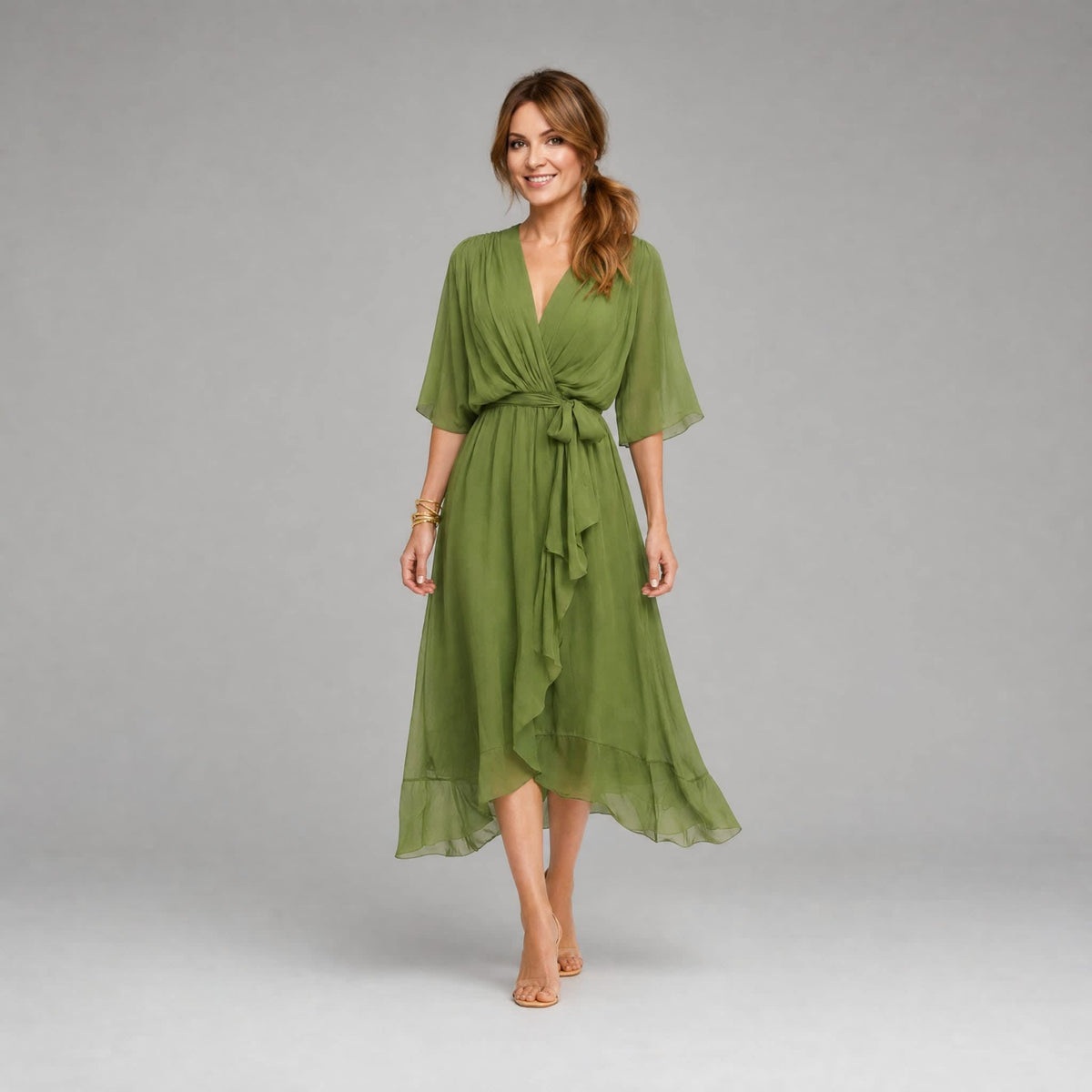 Women's Kimono Sleeve Wrap Midi Dress | Chevening_3