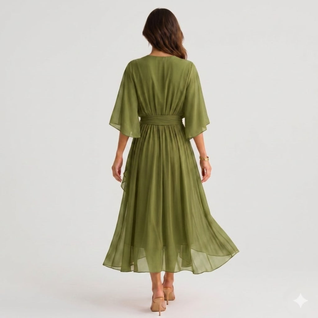 Women's Kimono Sleeve Wrap Midi Dress | Chevening_4