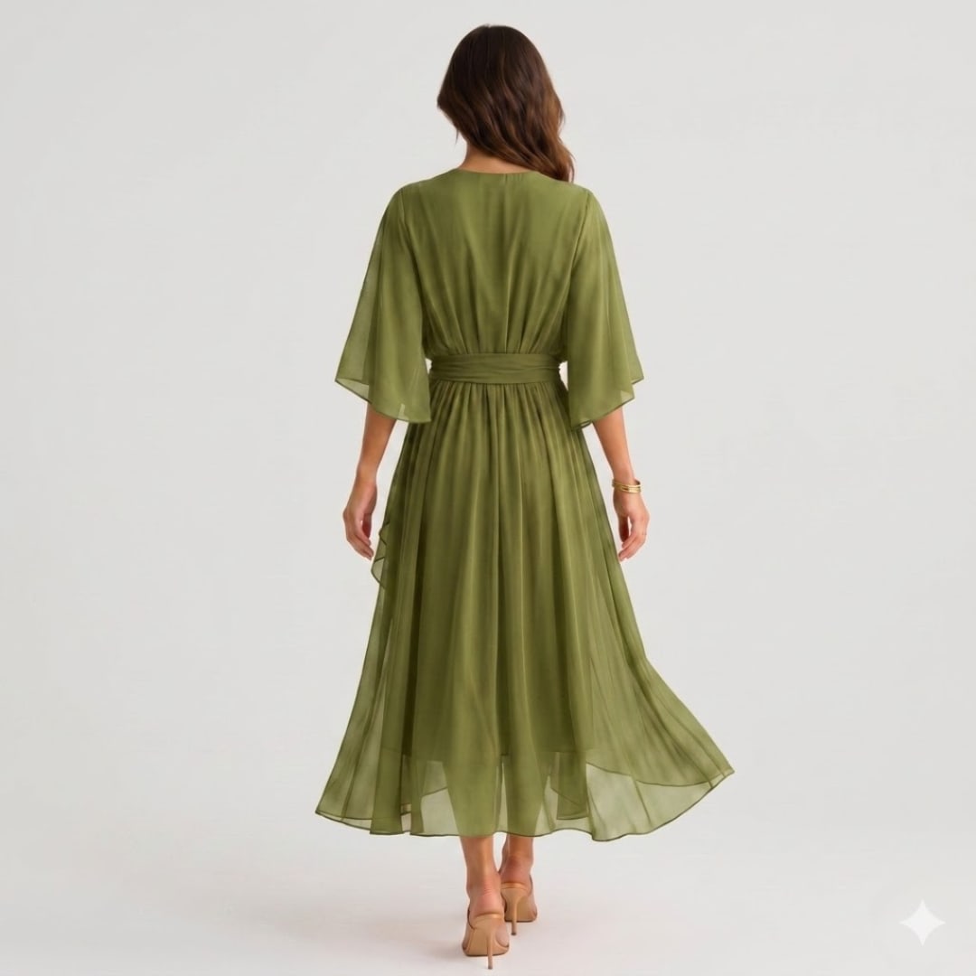 Women's Kimono Sleeve Wrap Midi Dress | Chevening_4