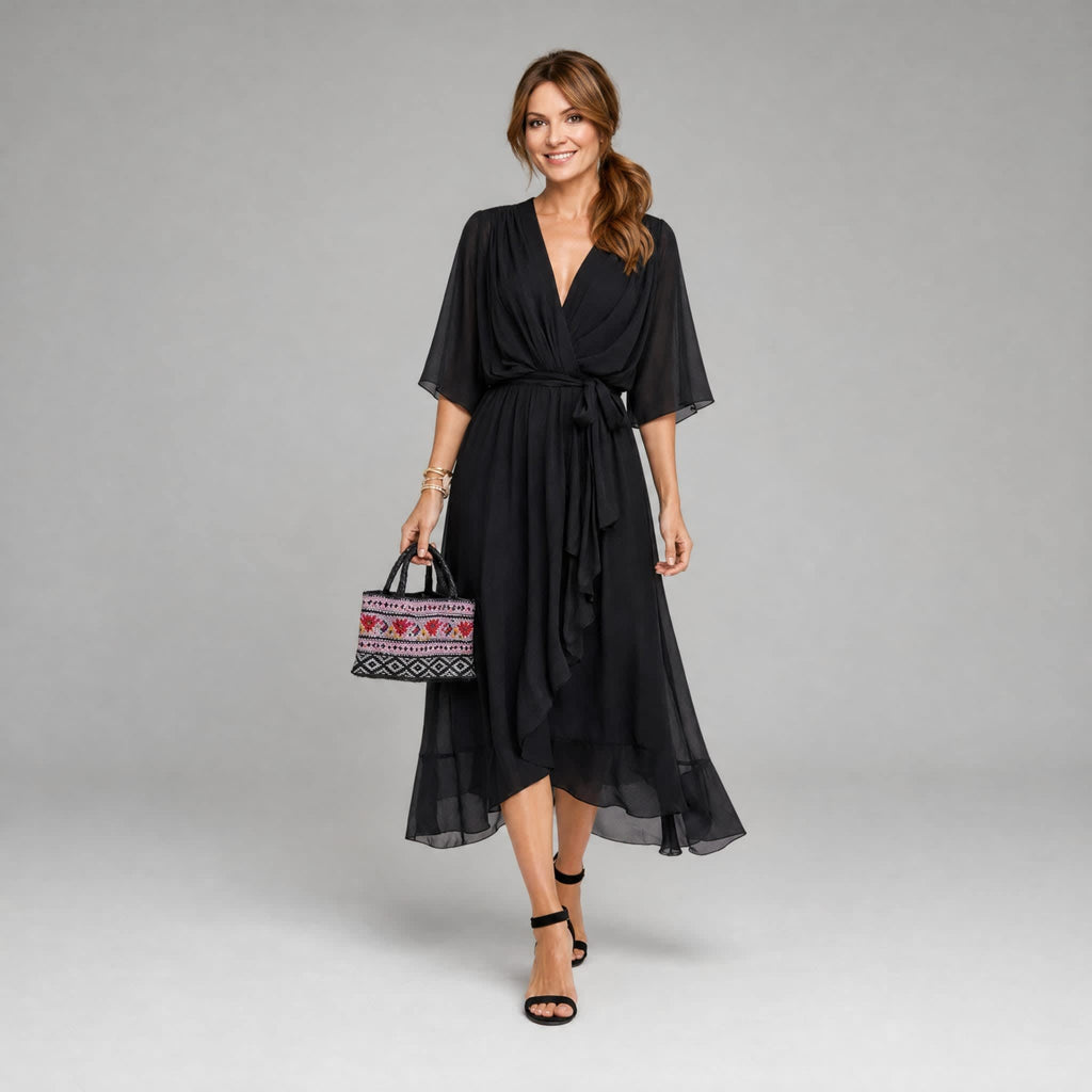 Women's Kimono Sleeve Wrap Midi Dress | Chevening_5