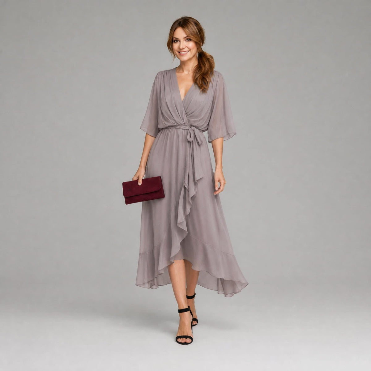 Women's Kimono Sleeve Wrap Midi Dress | Chevening_7
