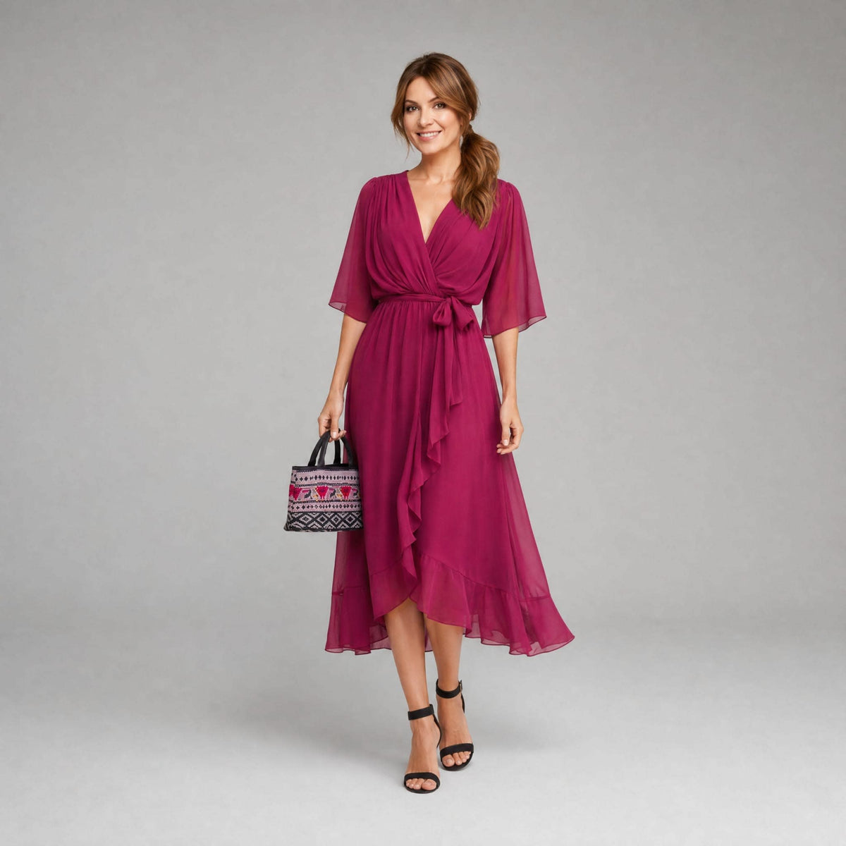 Women's Kimono Sleeve Wrap Midi Dress | Chevening_9